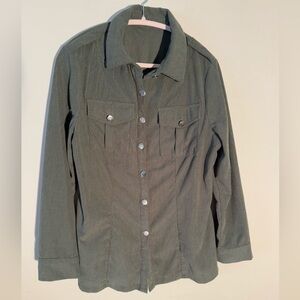 Olive Green Corduroy Button-Up Shirt Jacket